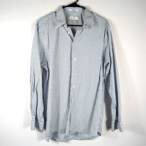 Calvin Klein 16 Dress Shirt Mens Blue Stripe Cotton Button Down Long Sleeve